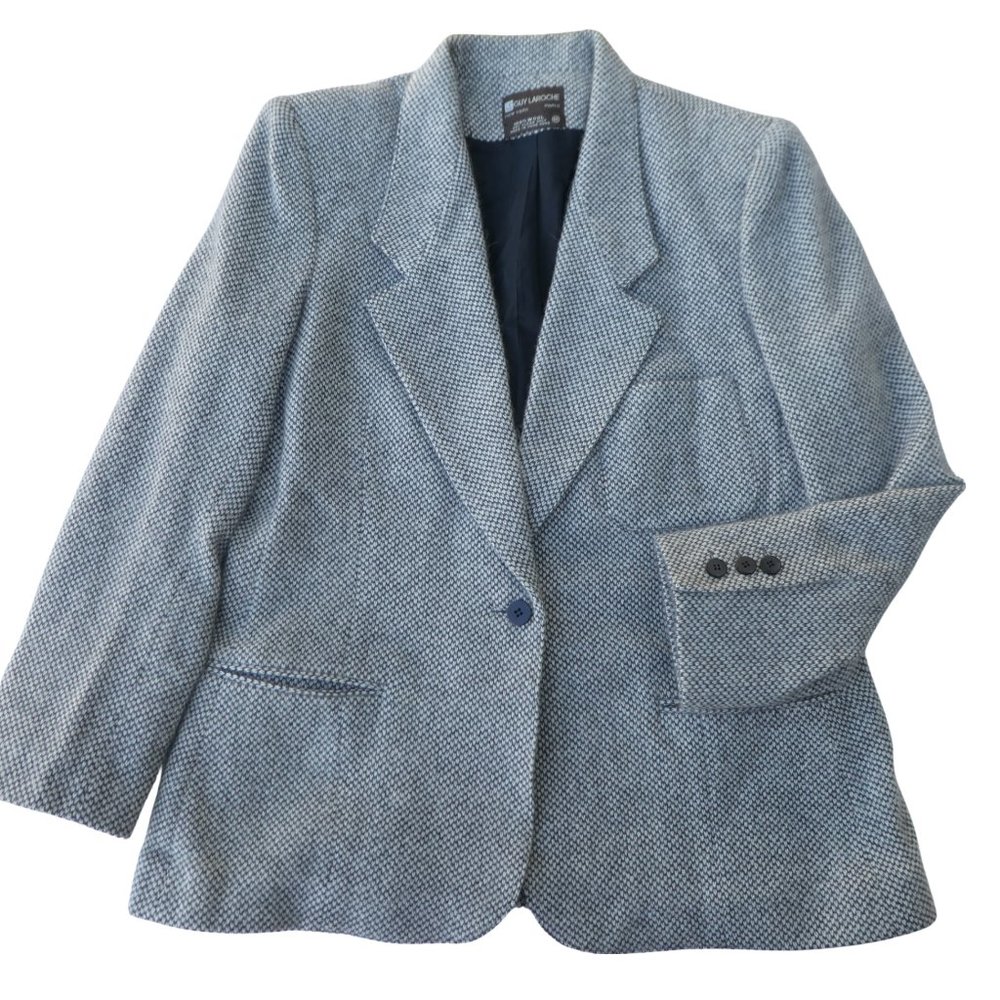 Designer Guy Laroche 80s Wool Birds Eye Blazer Classic Lined Monochrome Soft M